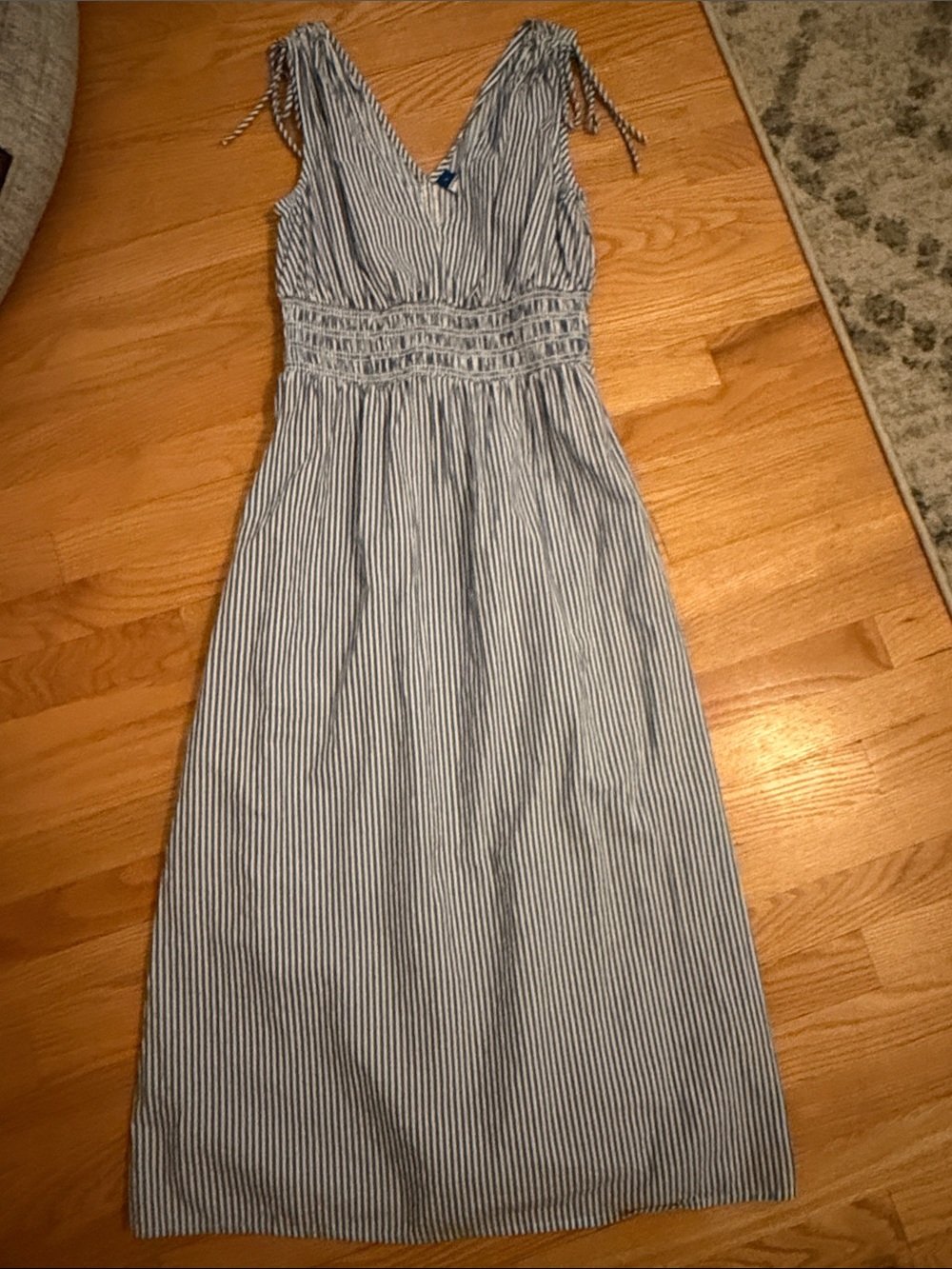 Old Navy Blue and White Striped Tie-Shoulder Maxi Sundress